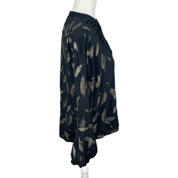 Johnny Was Workshop Feather Velvet Bell Sleeve Top Boho Black Gold Size Medium - Picture 6 of 15
